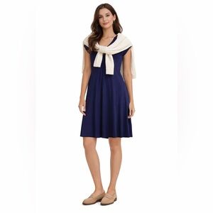 PATAGONIA Dress Knee Length Stretch Classic Preppy Cap Sleeve Bright Navy Size S